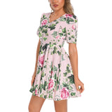 Short Sleeve Ruched Bust Flared Hem Dress