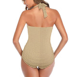 symbolic print Women's Halter Neck Gather Chest Swimsuit (Model S52)