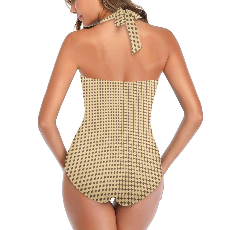 symbolic print Women's Halter Neck Gather Chest Swimsuit (Model S52)