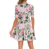 Short Sleeve Ruched Bust Flared Hem Dress