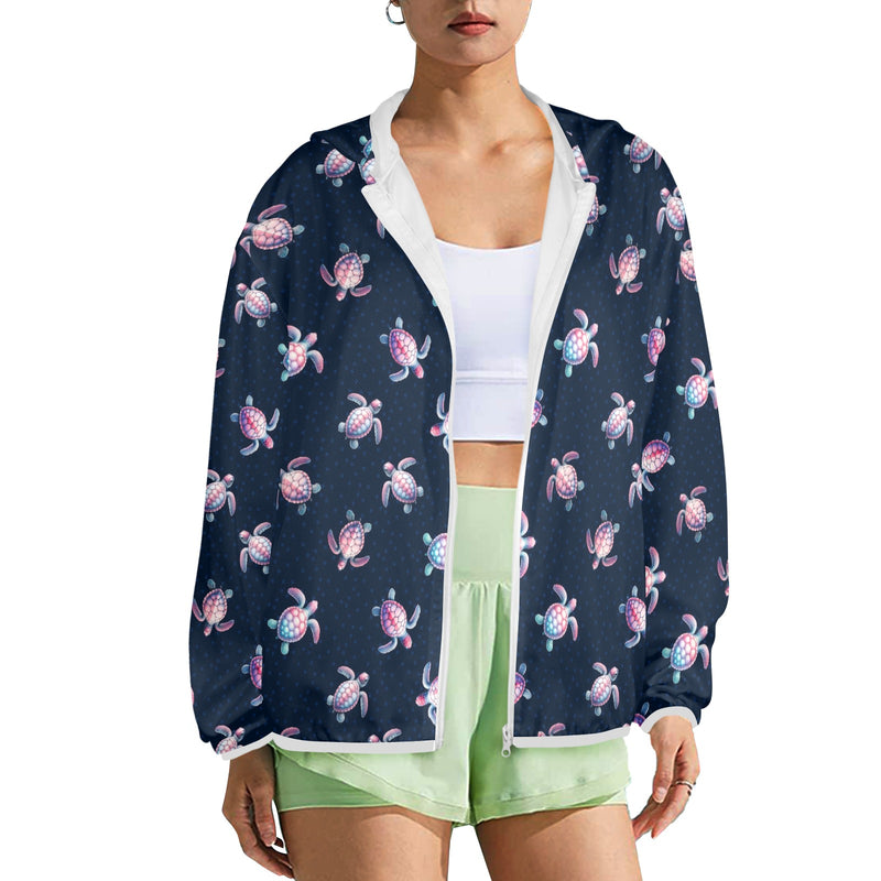 seaturtleprint Women's Lightweight Sun Protection Hoodie (Model H62)