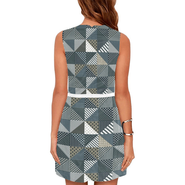 xmas split tone patchwork print Eos Women's Sleeveless Dress (Model D01)