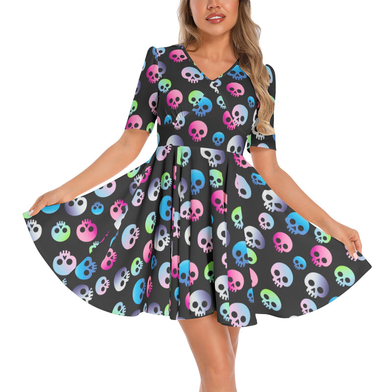 Zombie Following Short Sleeve Ruched Bust Flared Hem Dress | Objet D'Art Zombie Following Short Sleeve Ruched Bust Flared Hem Dress | Objet D'Art