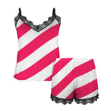 pink striped print 5C Women's Lace Camisole Pajama Set