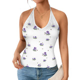 white solid print addsart Women's V-Neck Halter Top (Model T83)