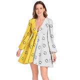 Lantern Sleeve Deep V-Neck Short Dress