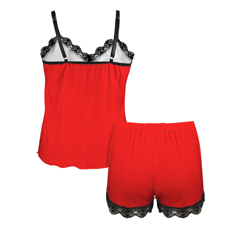 bright red Women's Lace Camisole Pajama Set