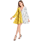 Lantern Sleeve Deep V-Neck Short Dress