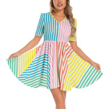 Short Sleeve Ruched Bust Flared Hem Dress