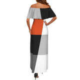 Color Block Women's Off Shoulder Ruffle Boat Neck Dress