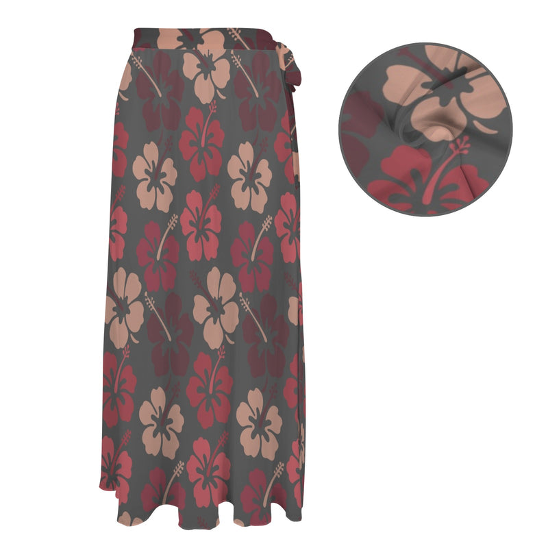 shades of red dress print Women's Long Knot Side Cover Up