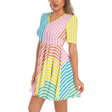 Short Sleeve Ruched Bust Flared Hem Dress