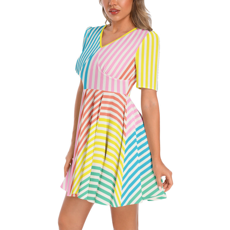 Short Sleeve Ruched Bust Flared Hem Dress