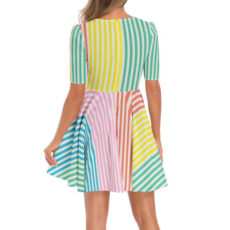 Short Sleeve Ruched Bust Flared Hem Dress