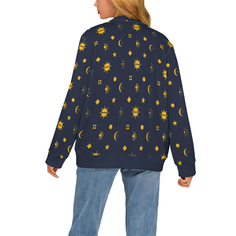 space drama print 3 Women's Ribbed Cardigan (Model H73)