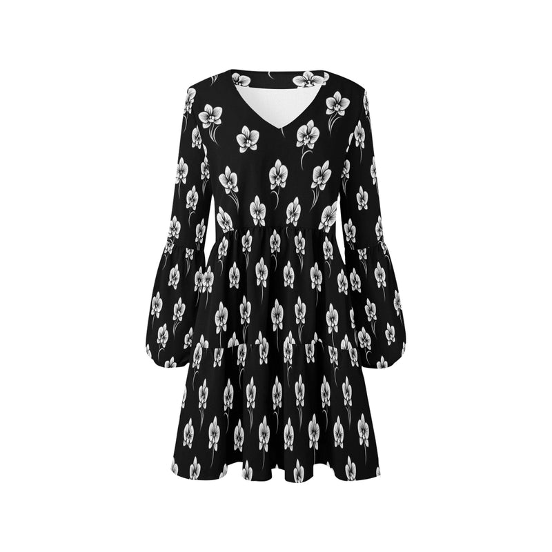 orchid silhouette print V-Neck Loose Fit Dress (Model D62)