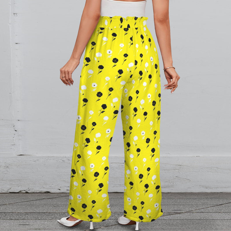 lemon poppy Strappy Elastic Waist Wide Leg Pants with Pockets