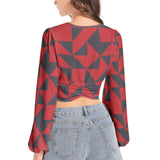 Women's Deep V-Neck Lantern Sleeve Crop Top