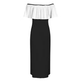 It Comes In Black Women's Off Shoulder Ruffle Boat Neck Dress (Model D71)