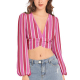 Women's Deep V-Neck Lantern Sleeve Crop Top