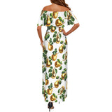golden pear print 2 Women's Off Shoulder Ruffle Boat Neck Dress (Model D71)