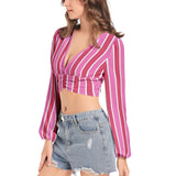 Women's Deep V-Neck Lantern Sleeve Crop Top
