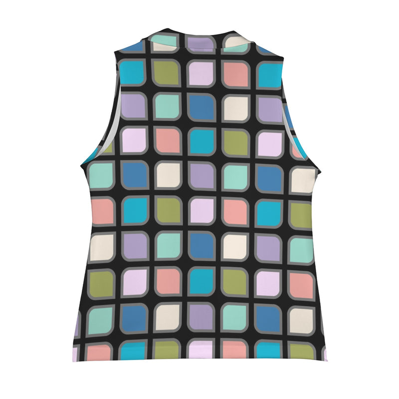 cut corner square print 4 Women's Sleeveless Blazer (Model H71)