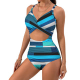 multibar color scheme Women's Twist Front Tie Back Swimsuit (Model S57)