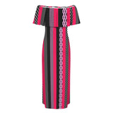 eclectic stripe print 4 Women's Off Shoulder Ruffle Boat Neck Dress (Model D71)