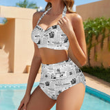 pants women suffrage 9k by 9k-Recovered Women's Halter Neck Gather Chest Bikini Swimsuit (Model S53)