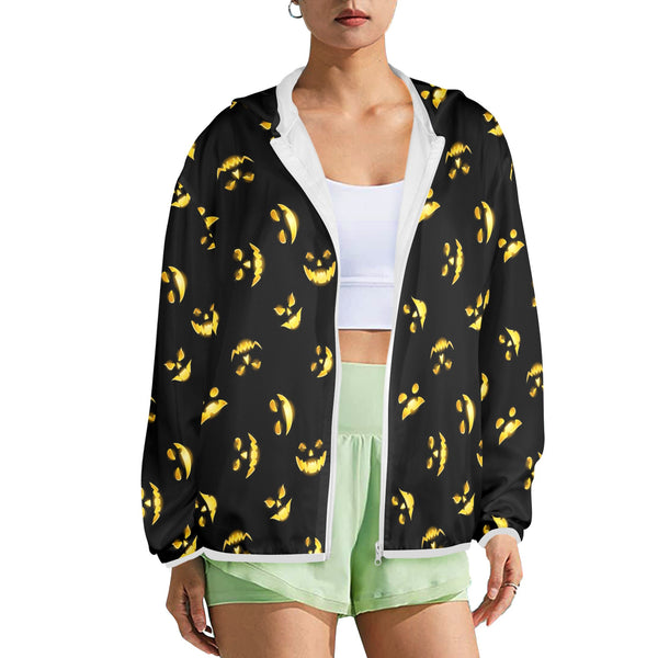 jack o lantern print 4A Women's Lightweight Sun Protection Hoodie (Model H62)