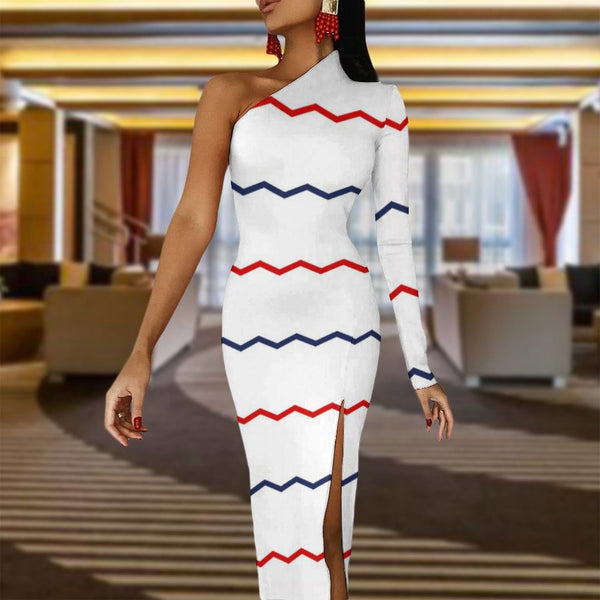 Americana One-Shoulder Slit Maxi Dress