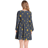 Lantern Sleeve Deep V-Neck Short Dress