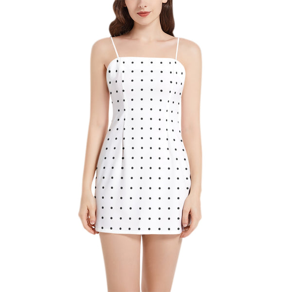 Polka Dot Sleeveless Square Neckline Spaghetti Strap Mini Dress