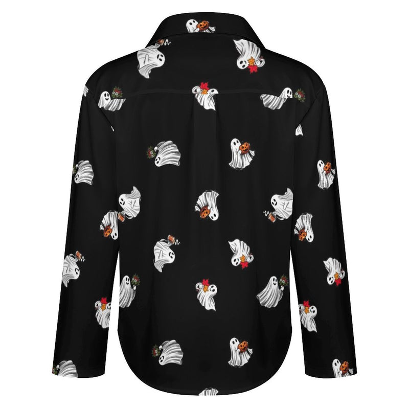 Long Sleeve Blouse (B648) Cropped hem shirt