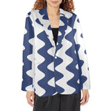 waves blue white print 2A Women's All Over Print Blazer (Model H64)