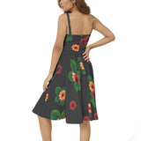 Sleeveless Square Neck Flare Hem Midi Dress