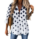 Long Sleeve Blouse (B648) Cropped hem shirt