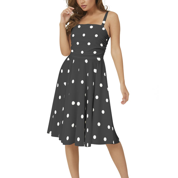 Sleeveless Square Neck Flare Hem Midi Dress