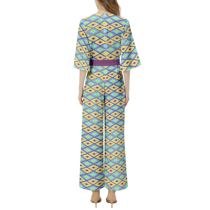 Dolman Sleeve Belted Wide Leg Jumpsuit