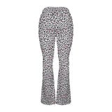 snow leopard pink accented print 2A High Waist Crossover Tummy Control Flare Leggings