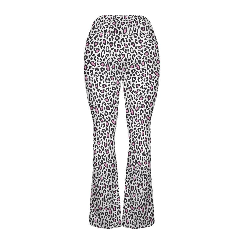 snow leopard pink accented print 2A High Waist Crossover Tummy Control Flare Leggings