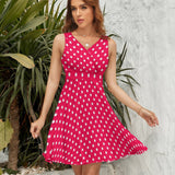 Polka Dot V-Neck Sleeveless Dress