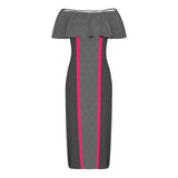 shell purse 6 Women's Off Shoulder Ruffle Boat Neck Dress (Model D71)