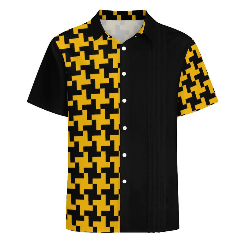 Houndstooth Men's Lapel Collar Folds Design Shirt