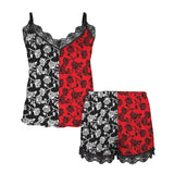 rose black and white print 2A Women's Lace Camisole Pajama Set