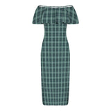 emerald print 5C Women's Off Shoulder Ruffle Boat Neck Dress (Model D71)