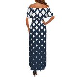 falling squares print 4 Women's Off Shoulder Ruffle Boat Neck Dress (Model D71)
