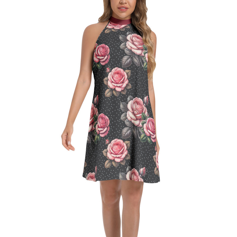 Tie Back Halter Neck Flared Dress