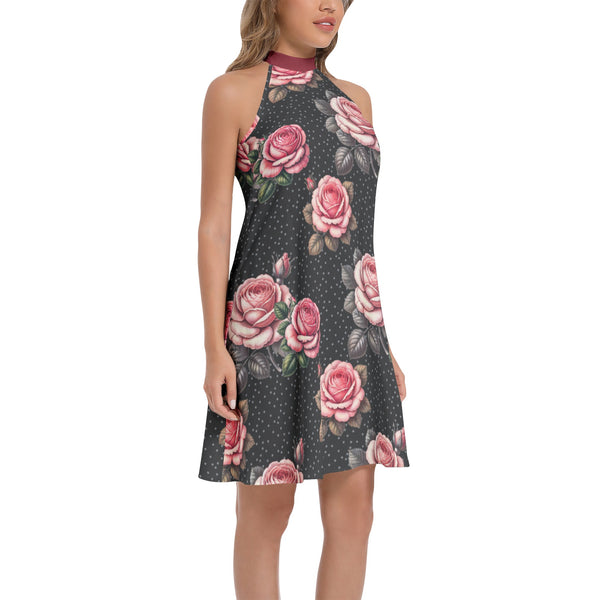 Tie Back Halter Neck Flared Dress